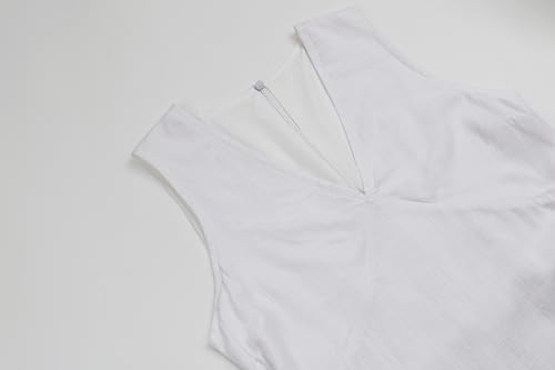 21-1Rl82GsL.jpg Women's Summer Sleeveless Mini Dress Cotton Linen V Neck Cinched A Line Slim Tank Short Dress