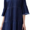 31-eY7CSHL.jpg Women's Denim Dress V Neck Tiered Jean Dress Flowy Babydoll Dresses