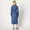 310A5RlykQL.jpg Women's Regular-Fit Denim Chambray Long-Sleeve Button-Up Midi Dress