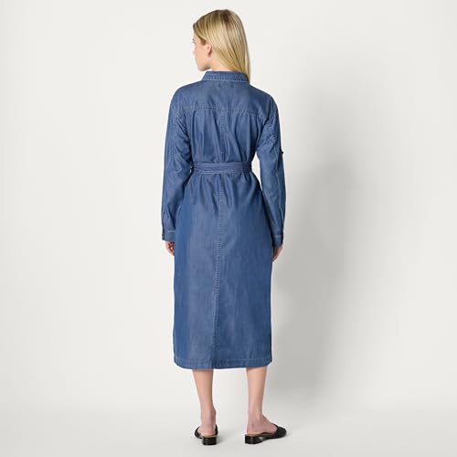 310A5RlykQL.jpg Women's Regular-Fit Denim Chambray Long-Sleeve Button-Up Midi Dress