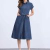 310ASRZjz0L.jpg Denim Shirt Dress for Women's Casual Button Down Short Sleeves Belted Jean Midi Dress 2025 Trendy Outfits