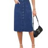 Denim Skirt Women Long Jean Skirts Stretch High Waisted Button Down Front Slit A Line with Pockets