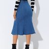 315cZNTxbmL.jpg Women's Ruffle Denim Skirt Midi Bodycon High Waist Fishtail Jean Skirts