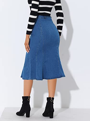 315cZNTxbmL.jpg Women's Ruffle Denim Skirt Midi Bodycon High Waist Fishtail Jean Skirts
