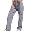317OGXZO3oL.jpg Petite Women's Cargo Pants Baggy Y2K Jeans High Waisted Casual Stretchy Wide Leg Streetwear with 6 Pockets for Women