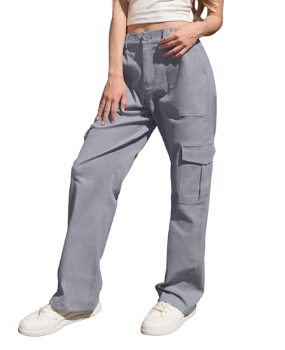 317OGXZO3oL.jpg Petite Women's Cargo Pants Baggy Y2K Jeans High Waisted Casual Stretchy Wide Leg Streetwear with 6 Pockets for Women