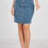 Women's Basic Five-Pocket Rugged Wear Denim Pencil Skirt with Slit
