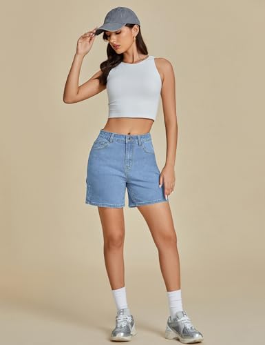 318NPsqoa0L.jpg Jean Shorts for Women High Waisted Trendy Casual Utility Stretchy Denim Jorts Cutoff Long Shorts with Pockets