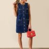 Denim Dress for Women, Sleeveless Jean Dress Button Down Dresses Casual Summer Denim Mini Dresses with Pockets