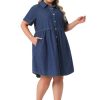 Denim Dress for Women Plus Size Button Down Babydoll Sundress Jean Dress with Pockets 2025 Vacation