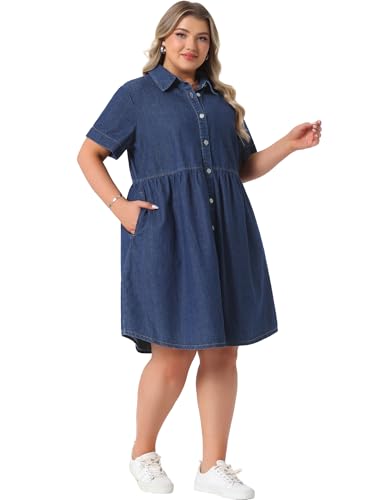 Denim Dress for Women Plus Size Button Down Babydoll Sundress Jean Dress with Pockets 2025 Vacation