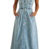 31AlBBEY7L.jpg Women's Summer Casual Button Down Denim Dress Sleeveless Slim Fit Midi A-Line Jean Dress