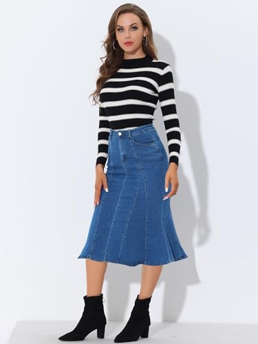 31CorQuRYL.jpg Women's Ruffle Denim Skirt Midi Bodycon High Waist Fishtail Jean Skirts
