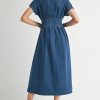 31CucqFw2lL.jpg Women's Summer Denim Shirt Dress Lapel V Neck Short Sleeve Midi Jean Dress Button Down Long Dresses