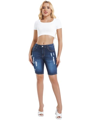 31ELSXZKadL.jpg Women's Ripped Stretchy Bermuda Shorts High Waisted Long Denim Jean Shorts