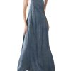 31FKYknVzAL.jpg Women's 2025 Summer Spaghetti Strap Maxi Long Denim Dress Swing Flowy Jean Jumper Overall Dress