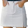 31HhjEesyL.jpg Women’s Denim Mini Skirt High Waist Casual Split Hem Washed Frayed A-line Jean Skirts with Pocket for Women
