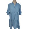 31I715SvguL.jpg Women's Button Down Denim Dress Casual V Neck Ruffle Short Sleeve A Line Swing Babydoll Denim Shirt Tunic Dress