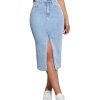 31KYqepa8VL.jpg High Waisted Front Split Midi Denim Skirt Casual Stretch Knee Length A line Jean Skirt for Women