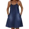 31L0FxzRjmL.jpg Women's Sleeveless Denim Cami Dress Scoop Neck Mini Dresses with Slant Pockets