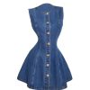 31OFp0iH7wL.jpg Women's Button Down Sleeveless Jean Dress Y2k A Line Short Denim Dresses