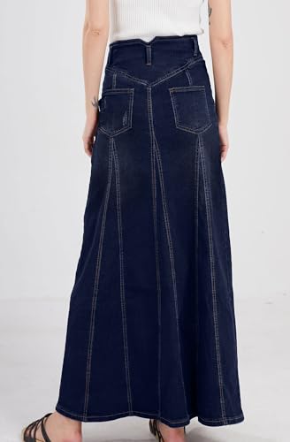 31Ofzfmo-fL.jpg Women's Retro Exposure Button-Fly Packaged Hip A-Line Maxi Long Denim Skirt