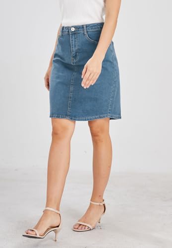 Women's Basic Five-Pocket Rugged Wear Denim Pencil Skirt with Slit