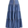 31SIKVYdcJL.jpg Women’s Long Jean Denim Tiered Button Down High Waisted Maxi Skirts