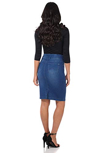 31TAoff4WGL.jpg Women’s Ease into Comfort Pull-On Stretch Denim Skirt – Soft Jean Fabric, Flattering Slim Fit, All-Day Comfort