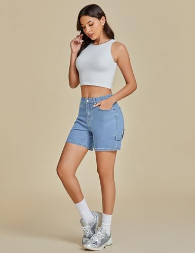 31TFSkwsteL.jpg Jean Shorts for Women High Waisted Trendy Casual Utility Stretchy Denim Jorts Cutoff Long Shorts with Pockets