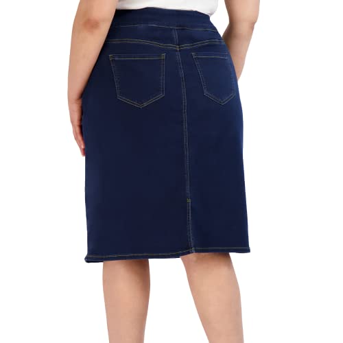 31VVJAwXL.jpg Pull On Knit Denim Skirt for Women - Easy to Put On & Take Off Jean Skirt - Skirt w/Pockets & Comfort Waist Band