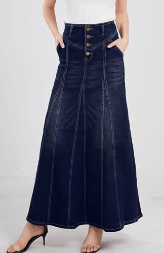 31WXqNSQtIL.jpg Women's Retro Exposure Button-Fly Packaged Hip A-Line Maxi Long Denim Skirt