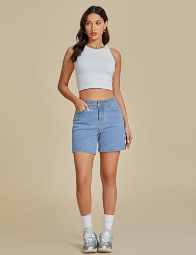 31Wo4qFoyL.jpg Jean Shorts for Women High Waisted Trendy Casual Utility Stretchy Denim Jorts Cutoff Long Shorts with Pockets