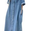 31XBbMO0IPL.jpg Women's Summer Casual Short Sleeve Long Denim Shirt Dress Casual Loose Button Down Jean Dress