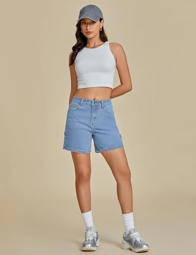 31ZK3ttTJRL.jpg Jean Shorts for Women High Waisted Trendy Casual Utility Stretchy Denim Jorts Cutoff Long Shorts with Pockets