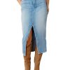 31ZPS9wPGEL.jpg Straight High Rise Vintage Zipped up Wash Split Thigh Midi Denim Skirt Without Belt