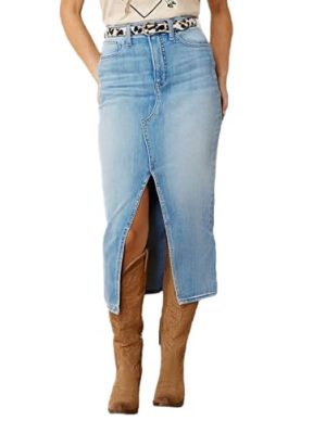31ZPS9wPGEL.jpg Straight High Rise Vintage Zipped up Wash Split Thigh Midi Denim Skirt Without Belt