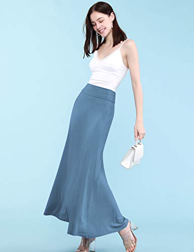 31baqwCrwYL.jpg Women's Casual High Waist Solid/Tie Dye Fold Over Flowy Long Maxi Skirt