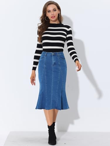 31d-hZaLDAL.jpg Women's Ruffle Denim Skirt Midi Bodycon High Waist Fishtail Jean Skirts