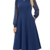 31eBzwV3mL.jpg Women's 2025 Casual Long Lace Sleeve Dresses, Summer Flowy Crewneck A Line Plain Midi Dress with Pockets