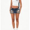 31fUMneqzpL.jpg Women's Denim Mini Skirt Low Waist Distressed Raw Hem Micro Jean Skirts