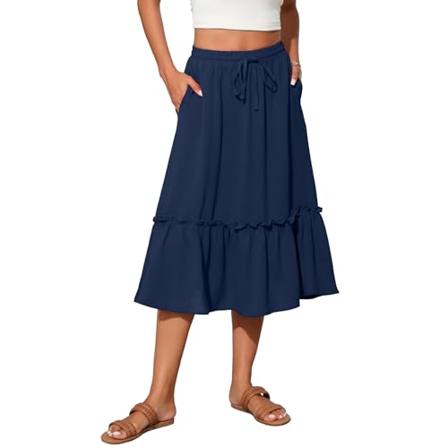 31g7lfmf49L.jpg High Waist Tiered Skirts for Women Flowy Skirts for Women Below Knee with Pockets 2025 Fashion Trendy