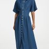 31gPVbvzCL.jpg Women's Summer Denim Shirt Dress Lapel V Neck Short Sleeve Midi Jean Dress Button Down Long Dresses