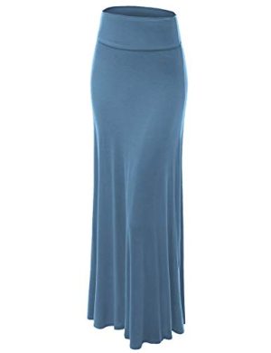 Women's Casual High Waist Solid/Tie Dye Fold Over Flowy Long Maxi Skirt