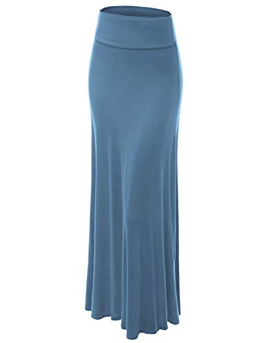 31ijrchdJDL.jpg Women's Casual High Waist Solid/Tie Dye Fold Over Flowy Long Maxi Skirt