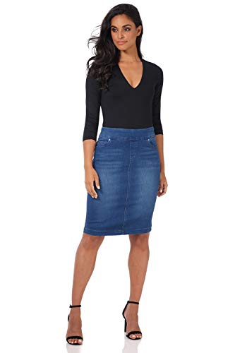 31k9GDaLFnL.jpg Women’s Ease into Comfort Pull-On Stretch Denim Skirt – Soft Jean Fabric, Flattering Slim Fit, All-Day Comfort