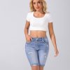 31kzqTRCj7L.jpg Womens Bermuda Shorts High Waisted Ripped Stretchy Cuffed Denim Shorts