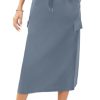 31oDbOmGwjL.jpg Women's Midi Cargo Skirt High Waist Drawstring Summer Slit Dressy Casual Skirts with Pockets