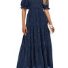 31pdgN4eLzL.jpg Women's 2025 Summer Casual Midi Dresses Square Neck Short Sleeve Smocked A Line Floral Flowy Elegant Boho Dress