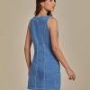 31rE3azsmHL.jpg Denim Dresses for Women Sleeveless Stretchy Jean Summer Casual Western Short Button Down Dress with Patch Pocket